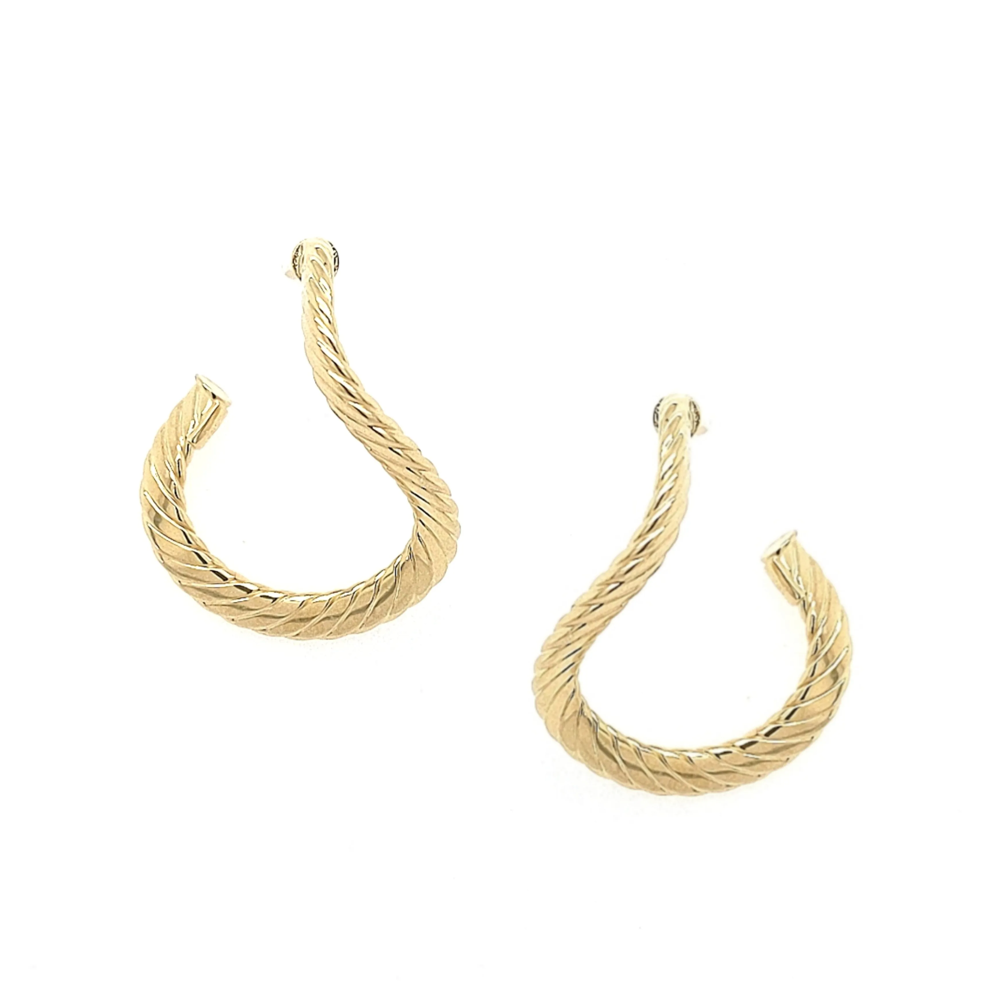 14k Gold Front Facing Open Teardrop Loop Textured Earring
