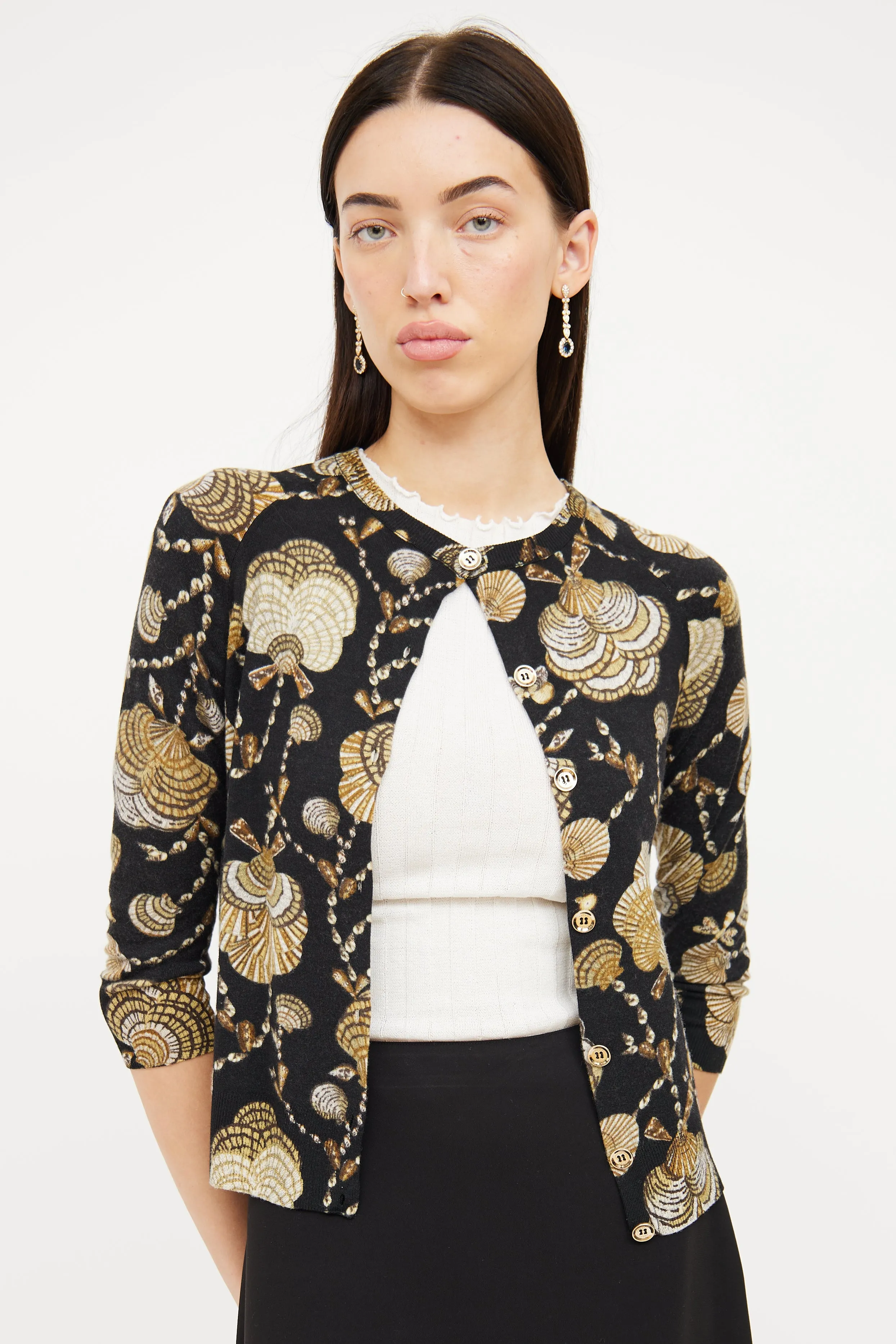 2008 Black Shell Print Cardigan