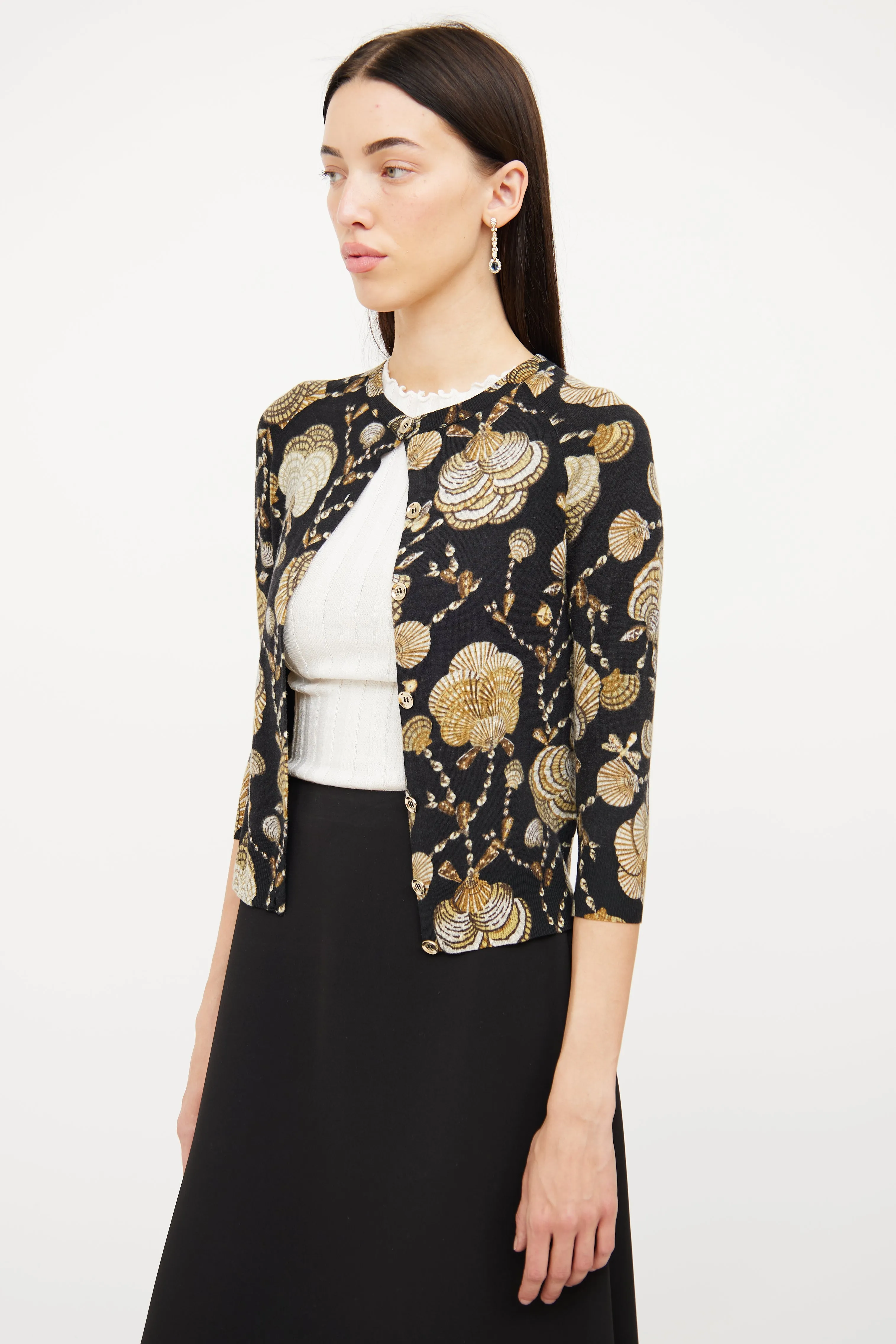 2008 Black Shell Print Cardigan