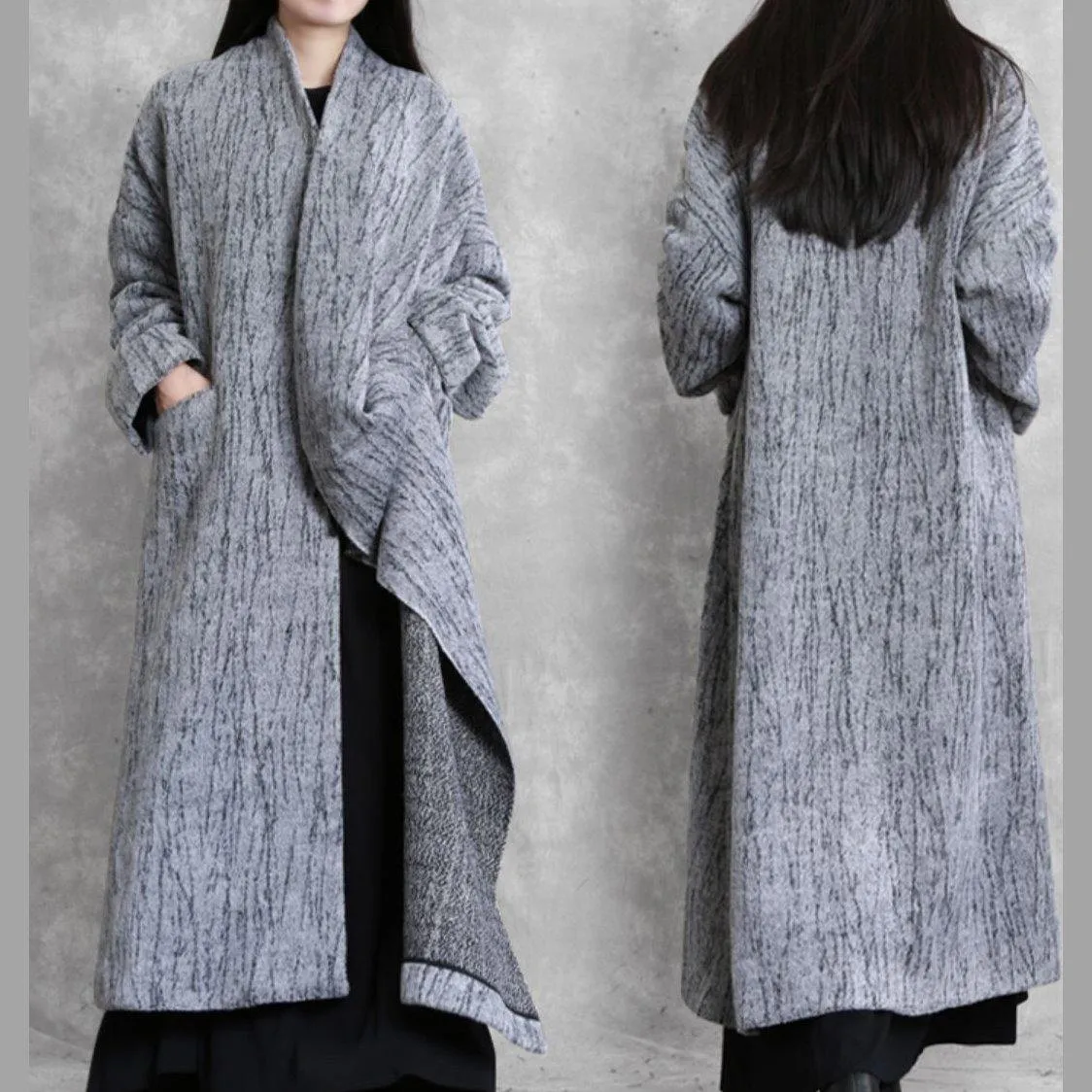 2019 oversized long coat women gray asymmetric pockets Woolen Coats Women
