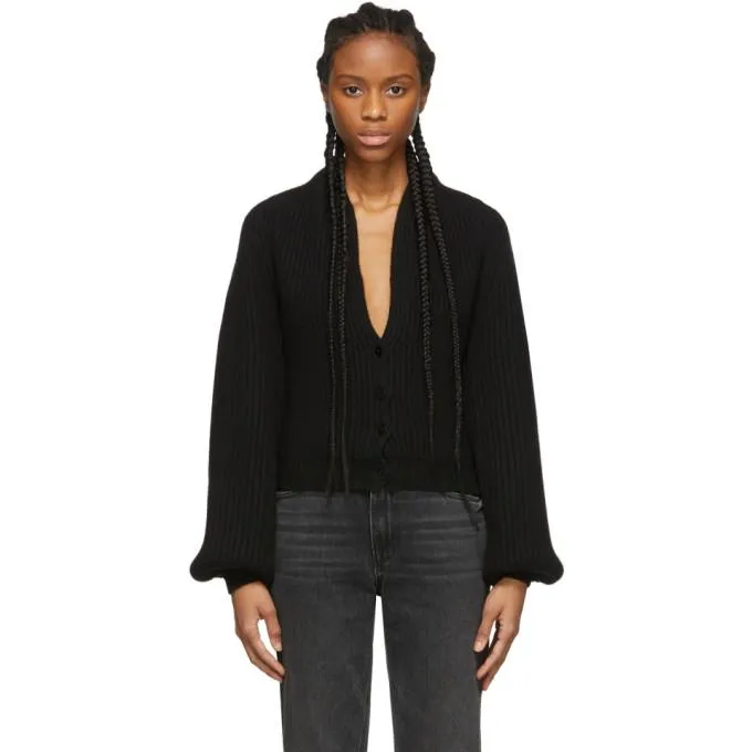 Alexander Wang Black Wool Draped Neck Cardigan