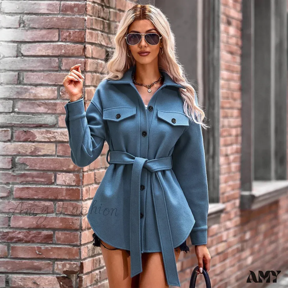 Amy Fashion - Elegant Long Sleeve Knit Casual Wool Coat