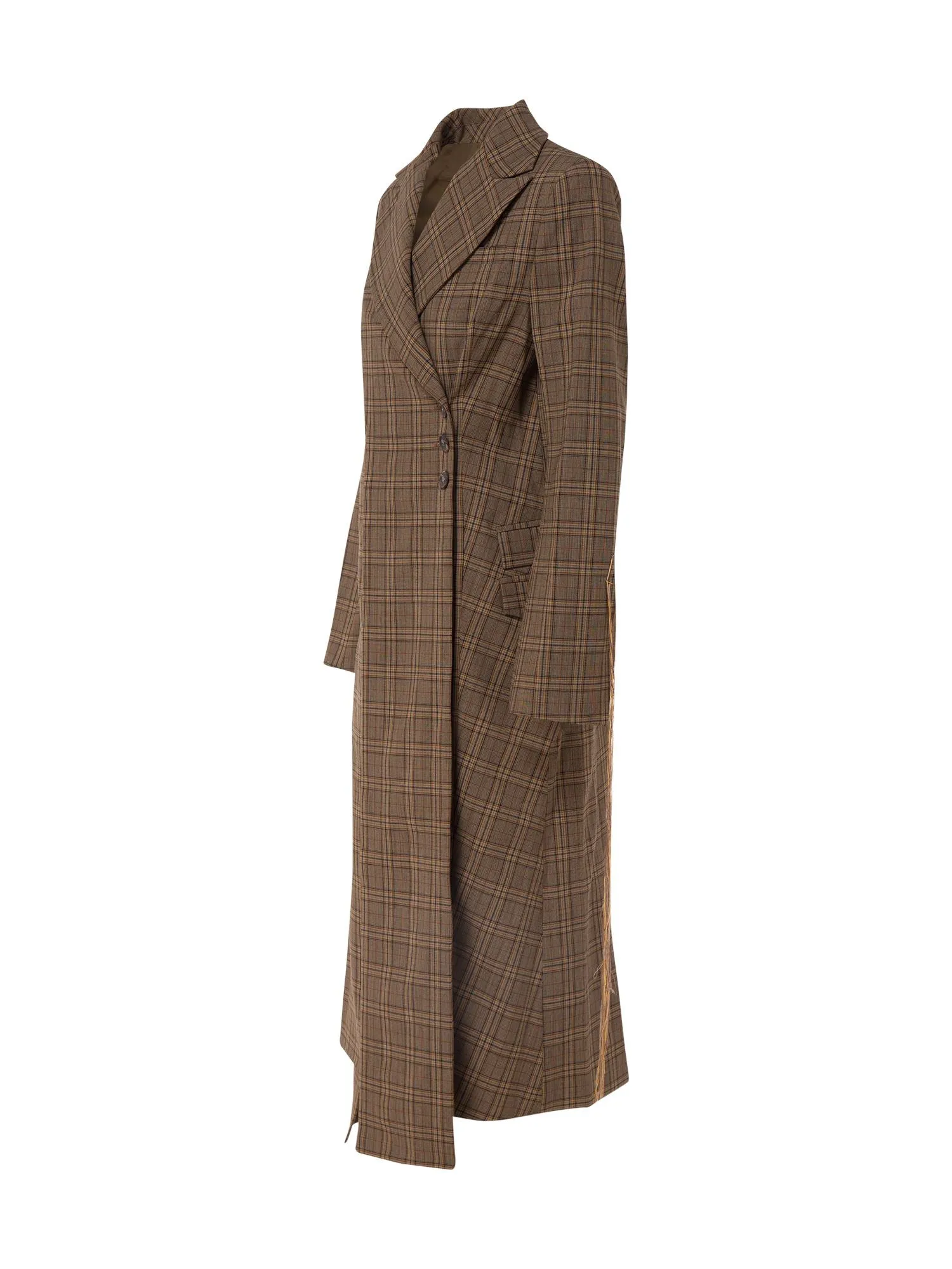 Asymmetric Long Plaid Blazer