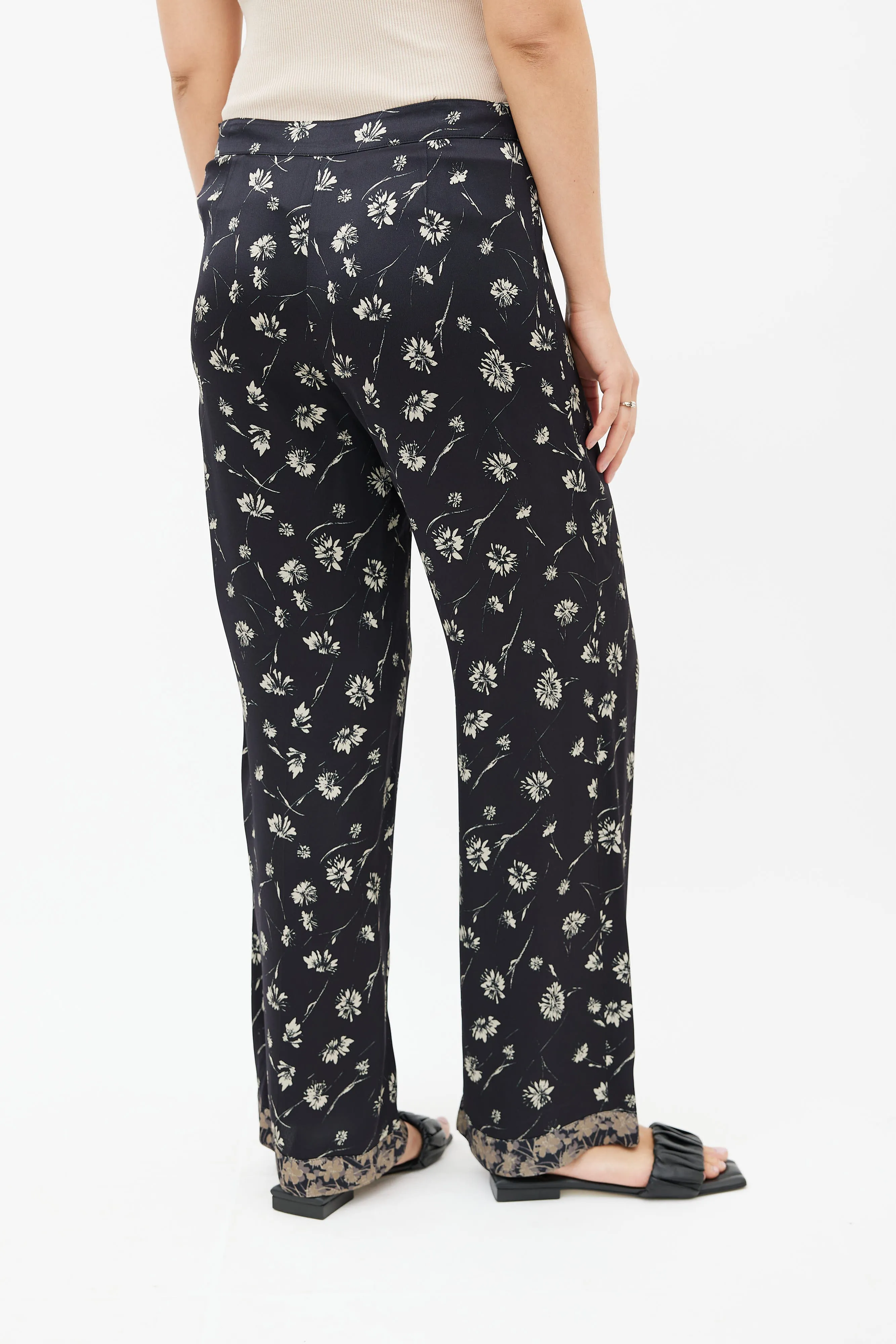 Black & Cream Floral Print Trouser