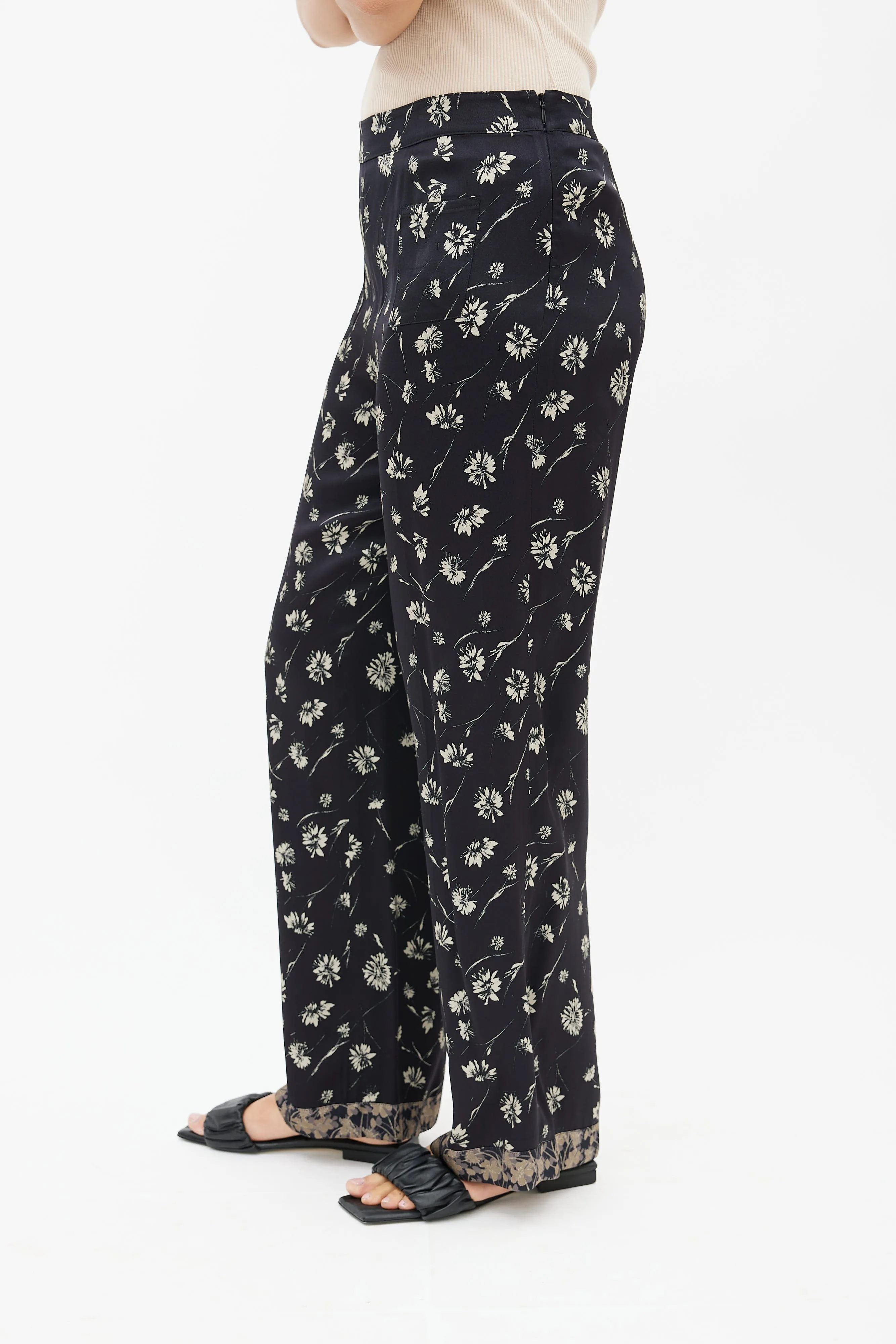 Black & Cream Floral Print Trouser