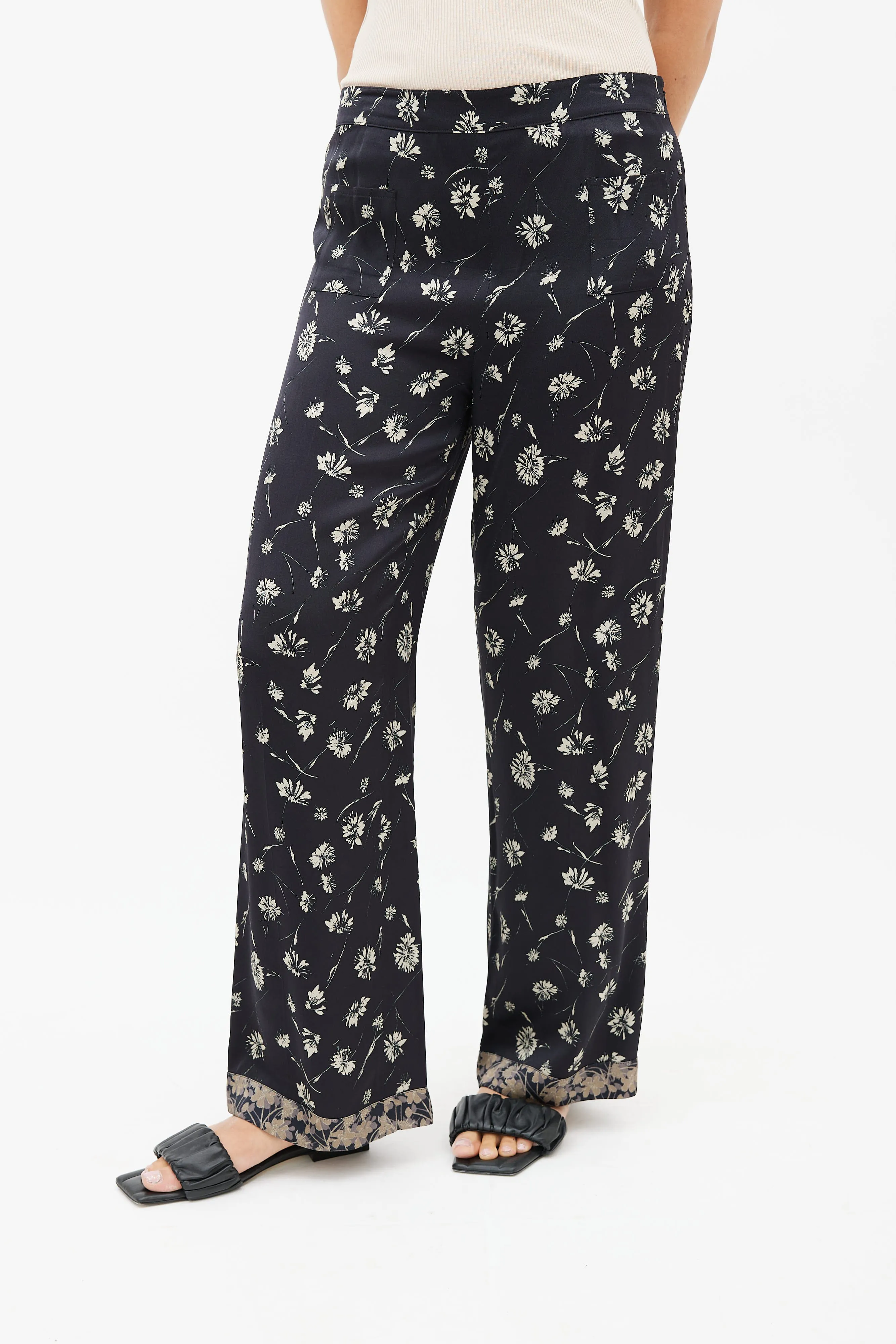 Black & Cream Floral Print Trouser