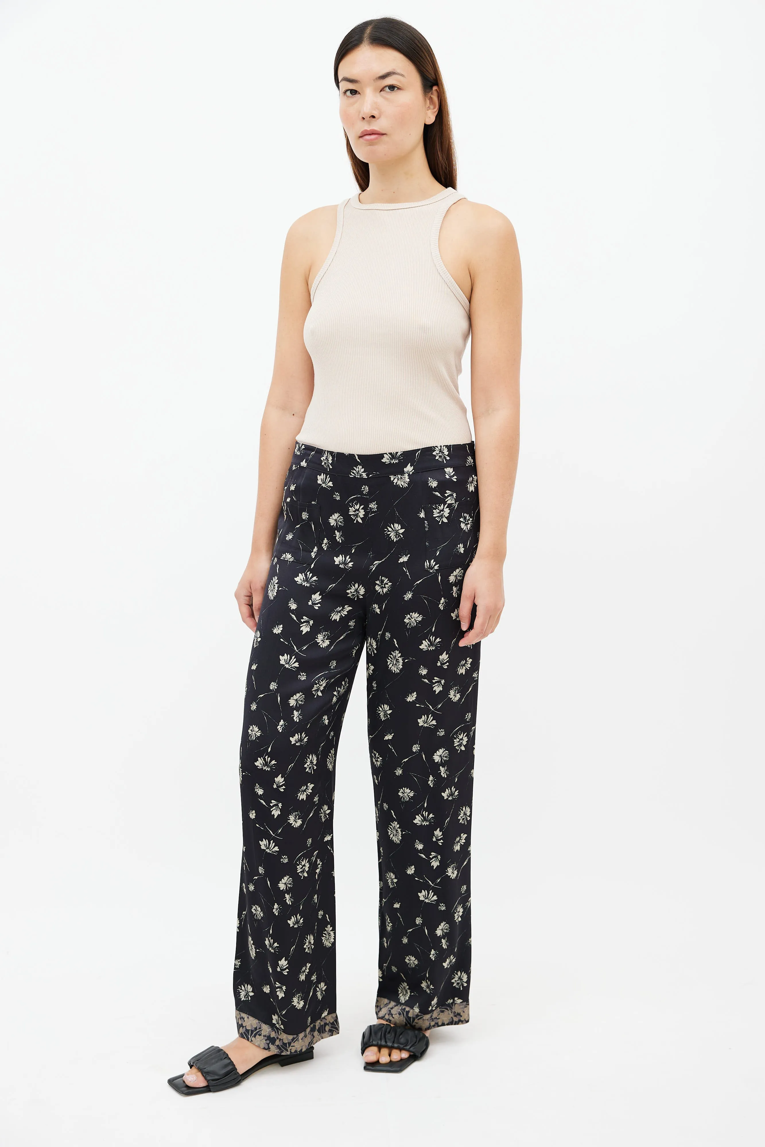 Black & Cream Floral Print Trouser