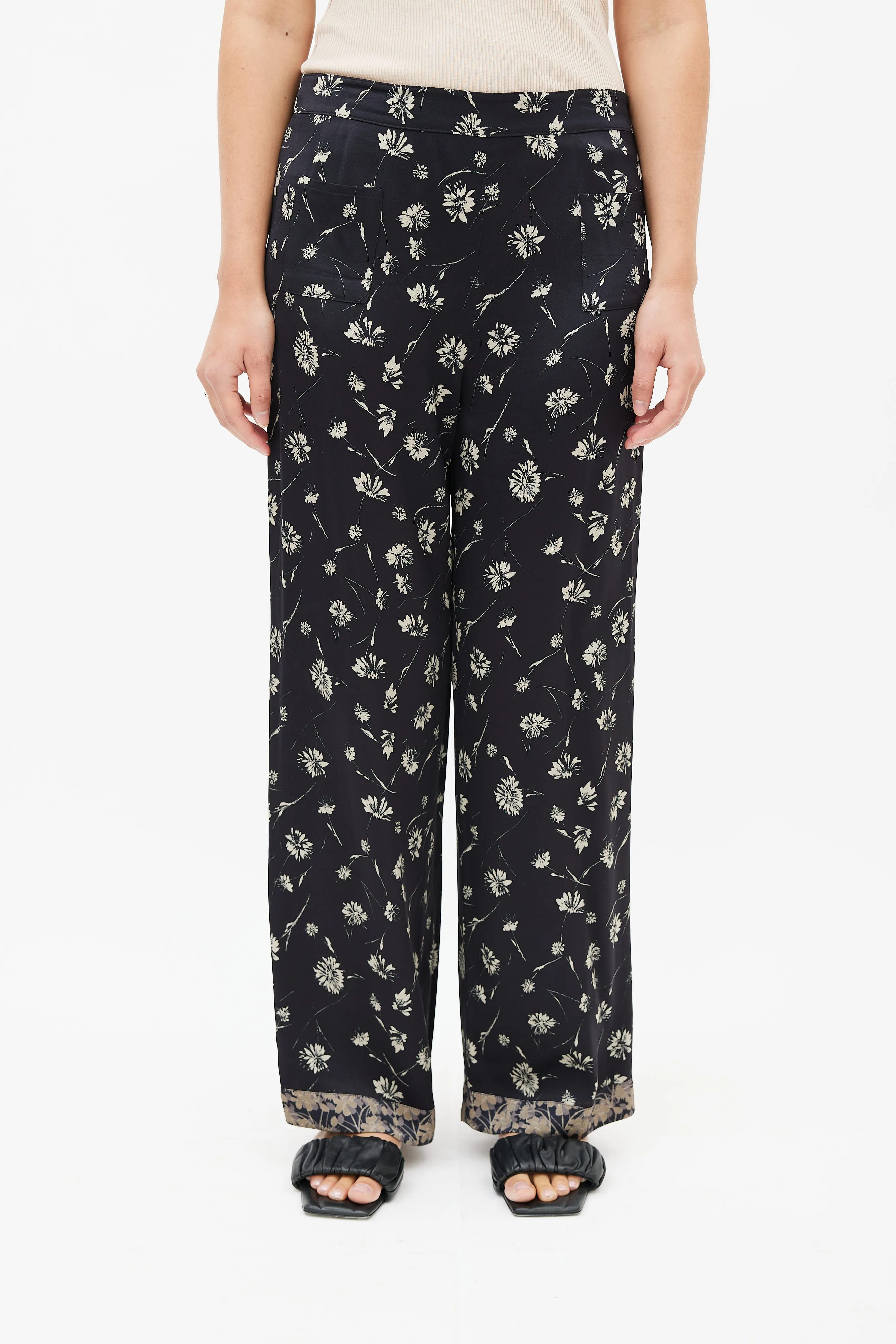 Black & Cream Floral Print Trouser