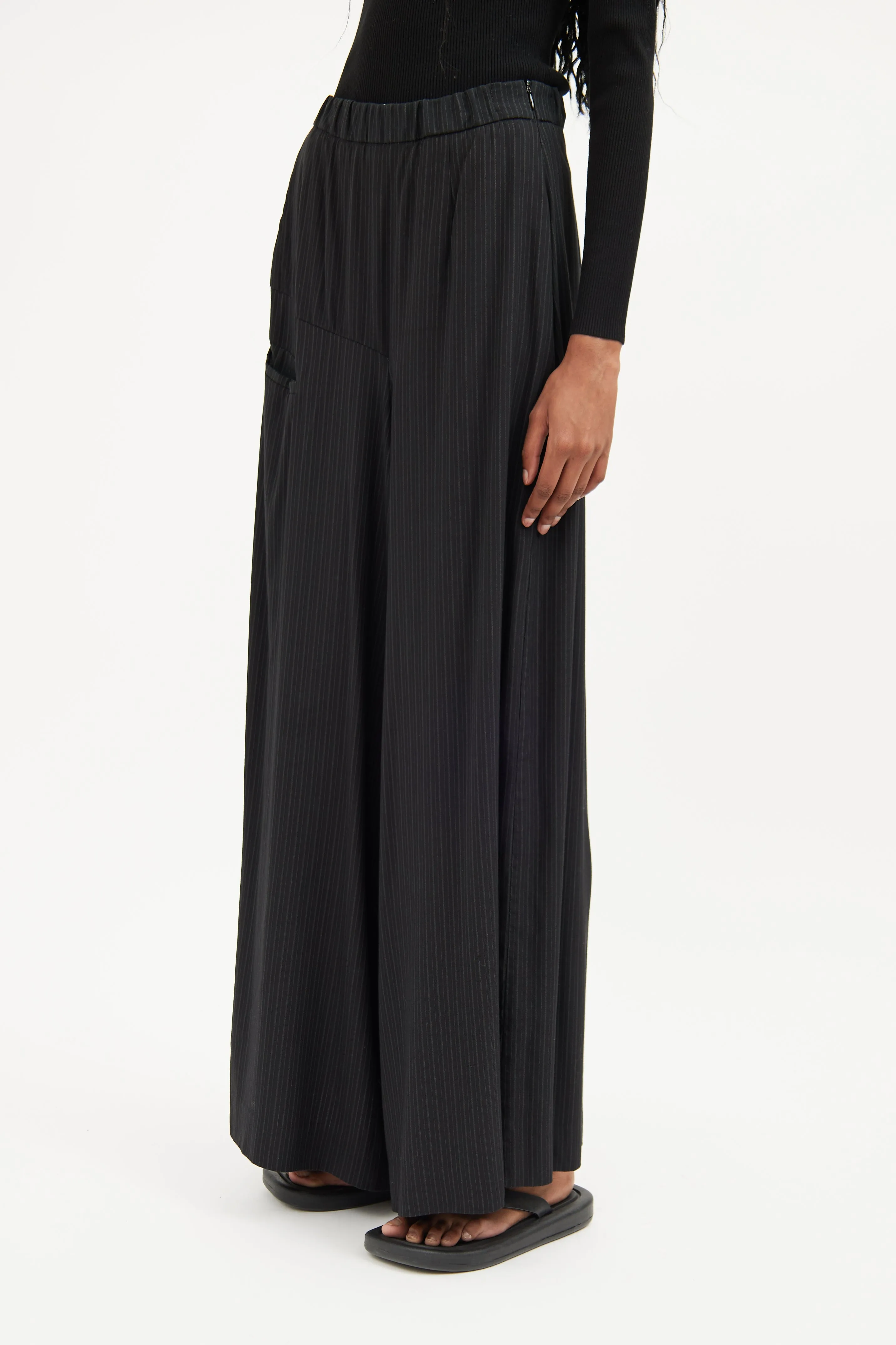 Black Asymmetrical Panel Wide Trouser