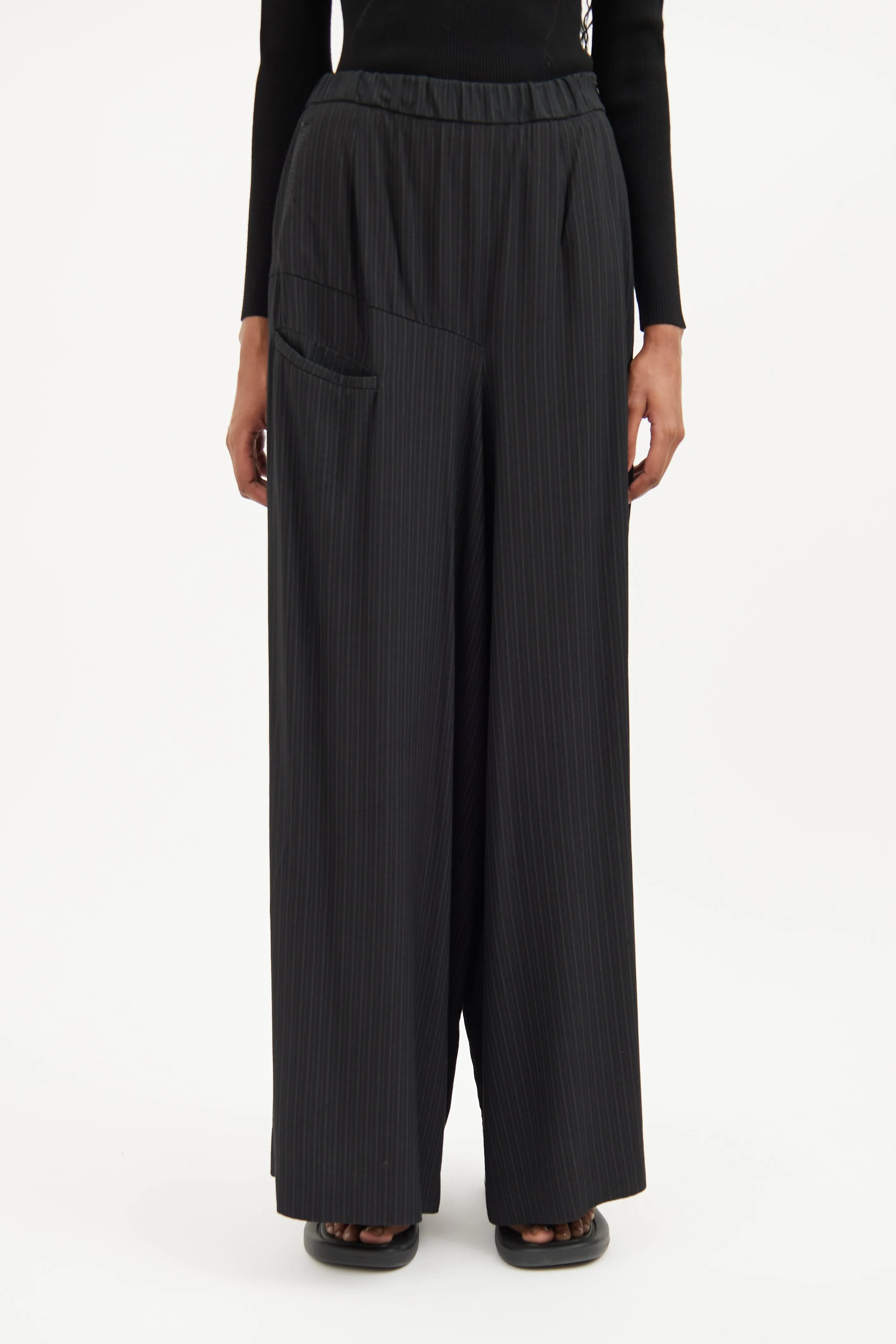 Black Asymmetrical Panel Wide Trouser