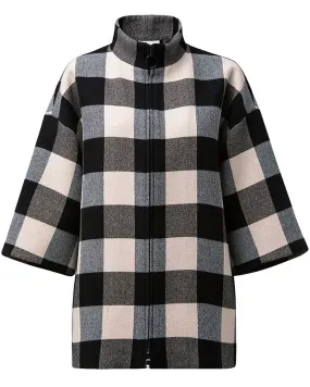 Black Chalk Chequerboard Wool Stand Collar Carcoat