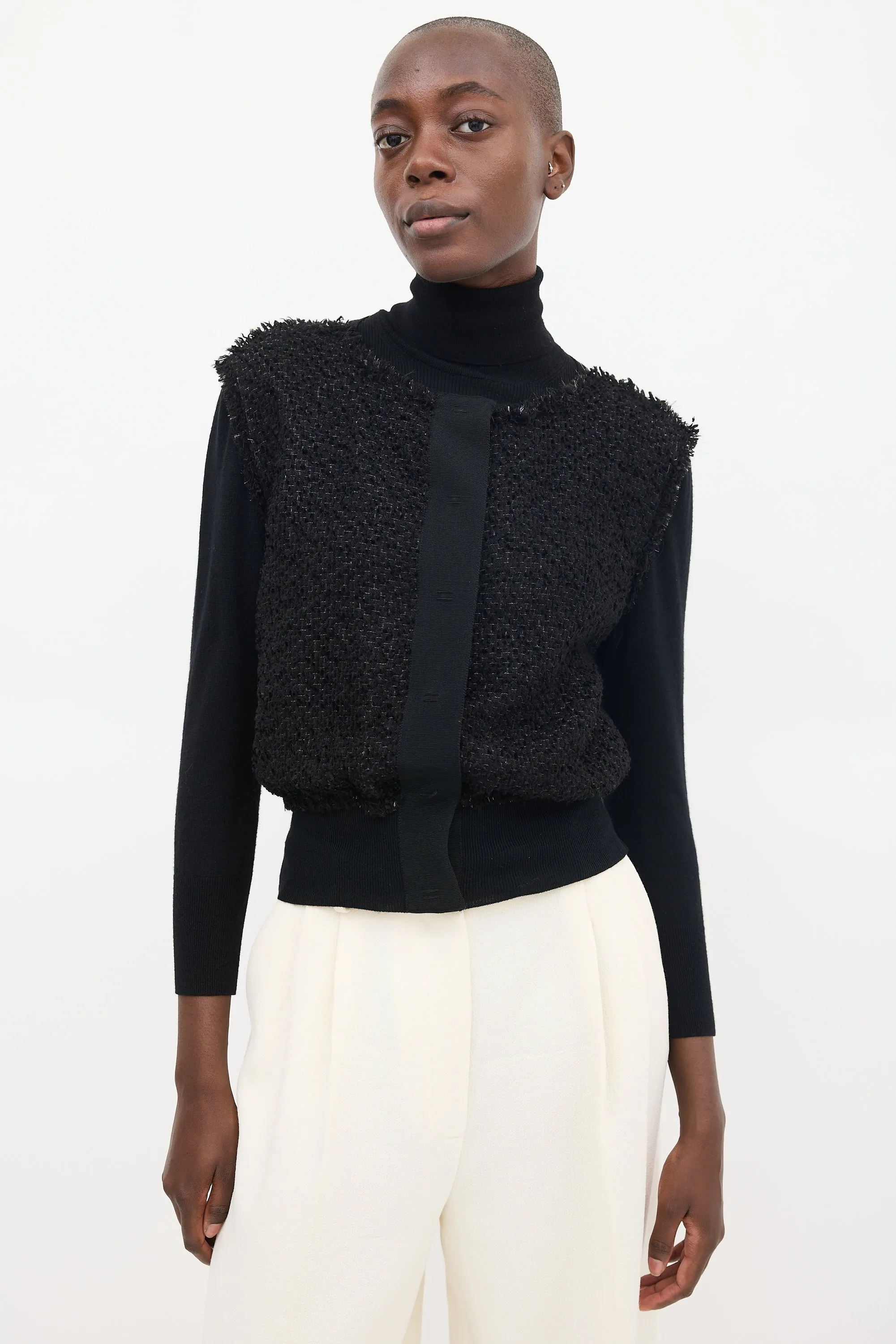 Black Wool Woven Cardigan