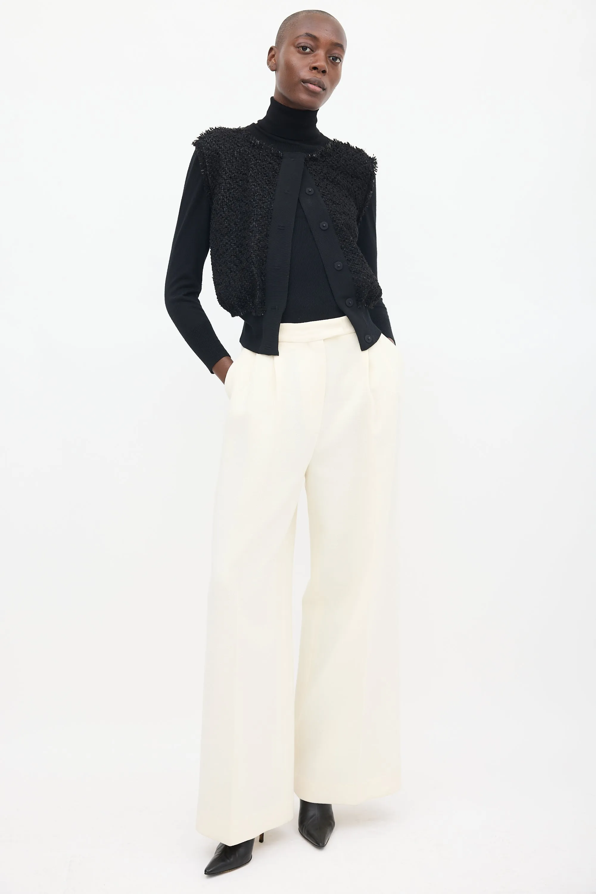 Black Wool Woven Cardigan