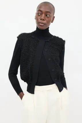 Black Wool Woven Cardigan