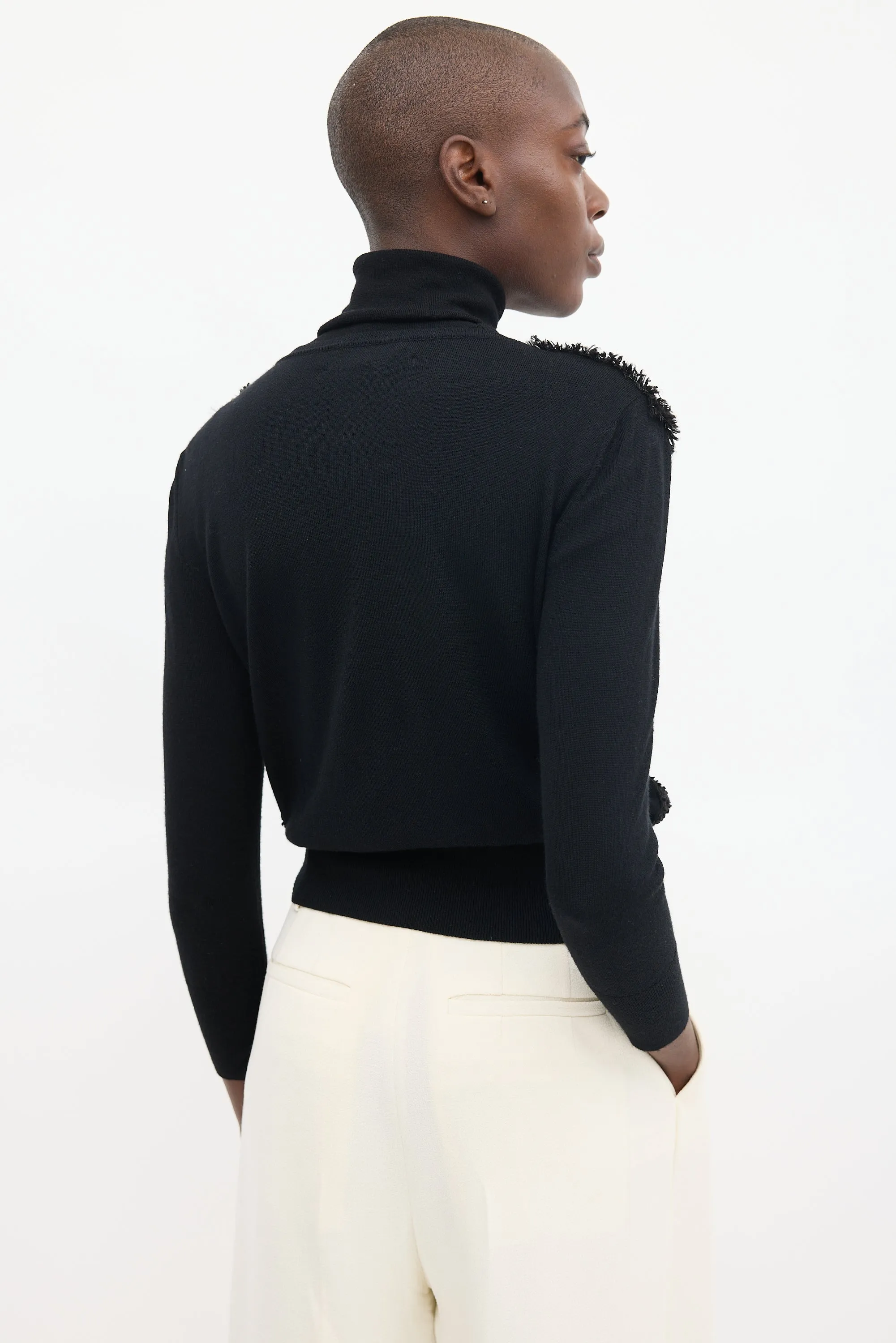 Black Wool Woven Cardigan