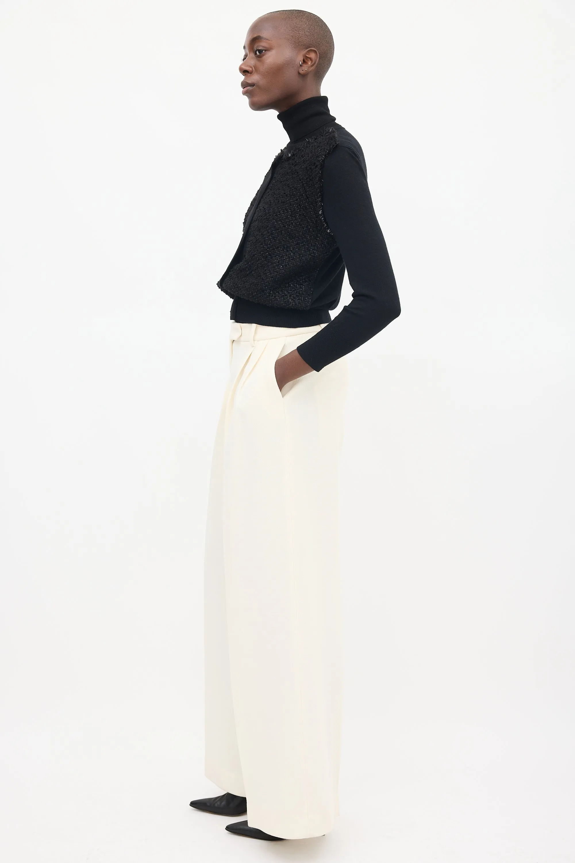 Black Wool Woven Cardigan
