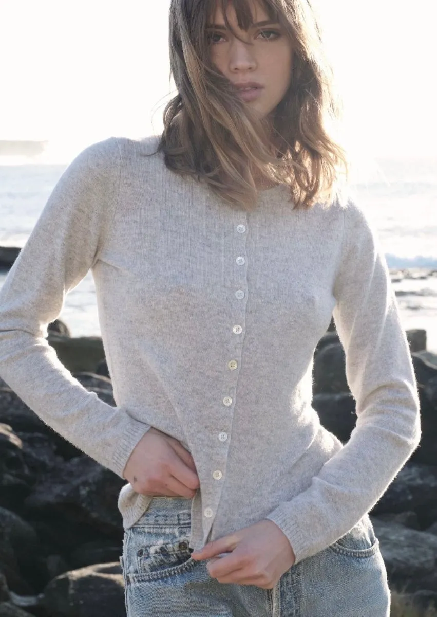 Cashmere Yvette Cardigan in Pale Marle Grey