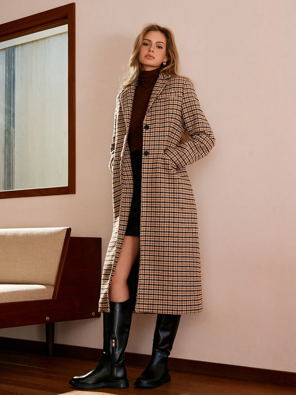 Checked Button Long Coat