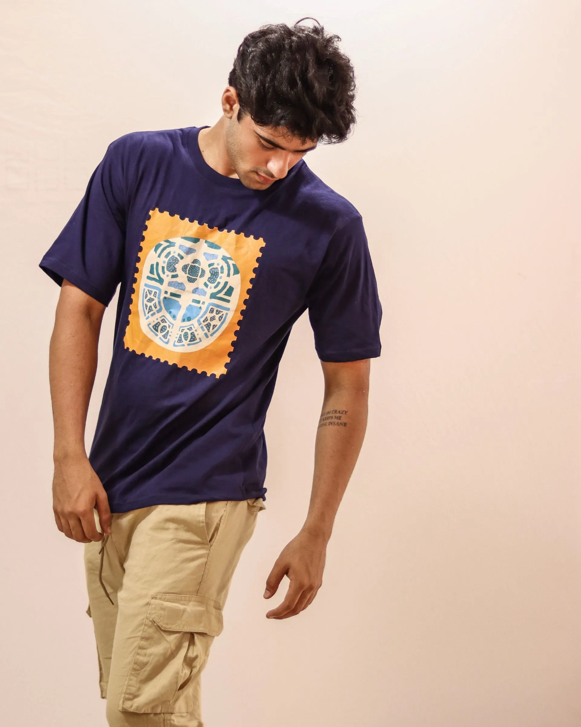 Firangi Yarn Oversize Tshirt in Dark Blue With Front Print (Baggy Tee)