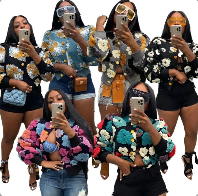 Flower Single-breasted Long Sleeve Coats