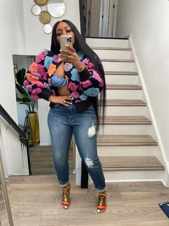 Flower Single-breasted Long Sleeve Coats