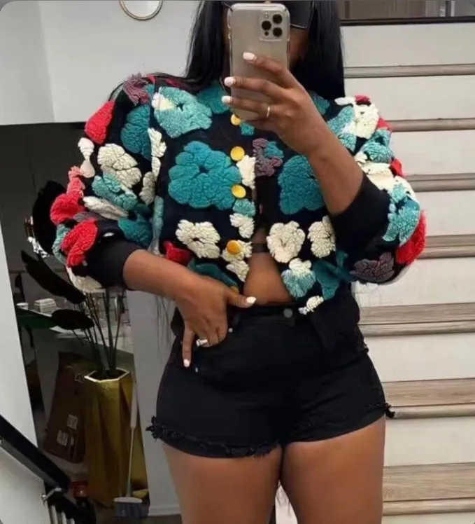 Flower Single-breasted Long Sleeve Coats