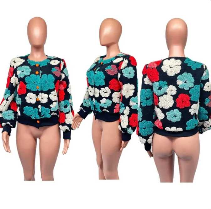 Flower Single-breasted Long Sleeve Coats