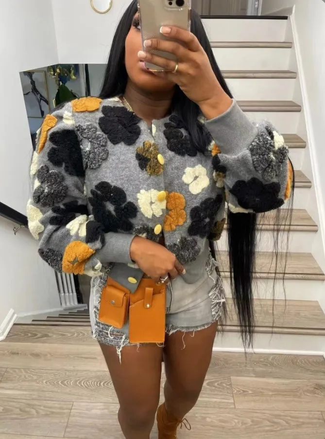 Flower Single-breasted Long Sleeve Coats