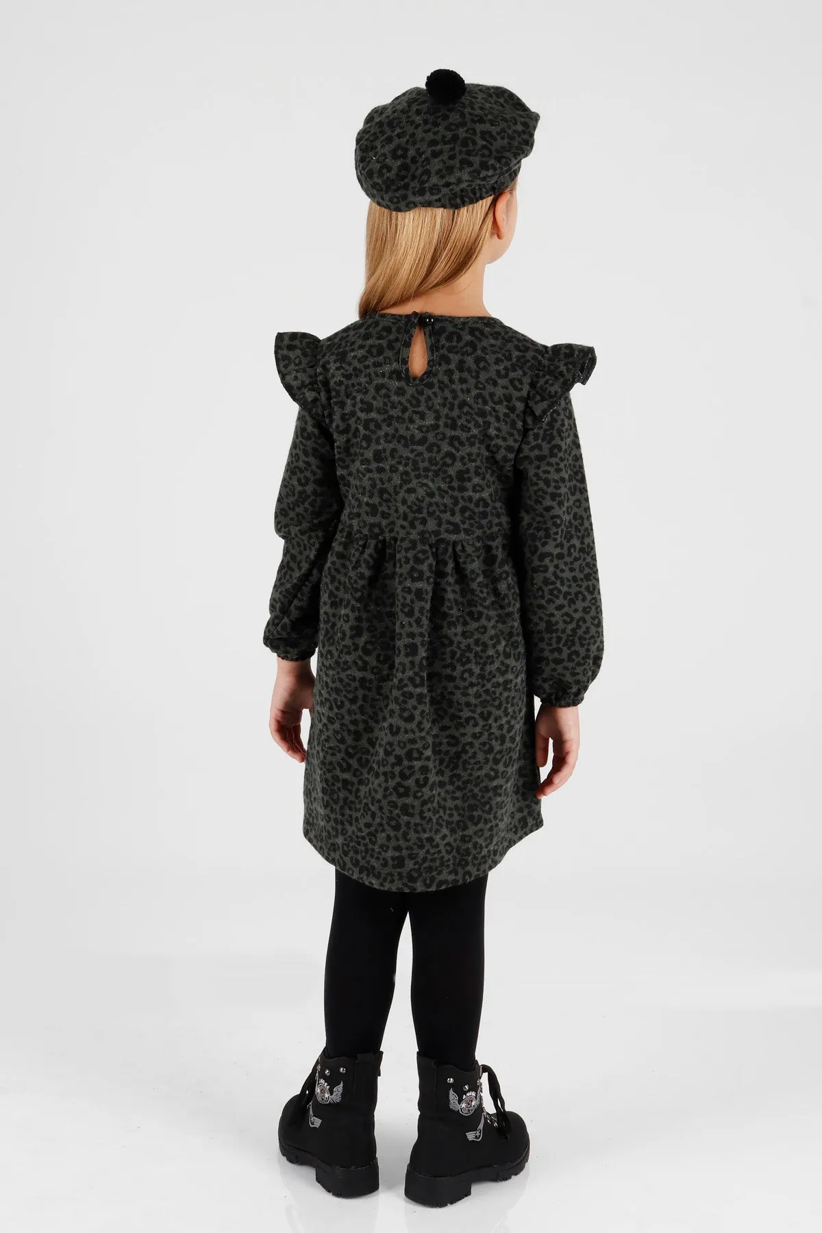 Girl Leopard Patterned Ruffle Detailed Hat Trend Dress AK2401