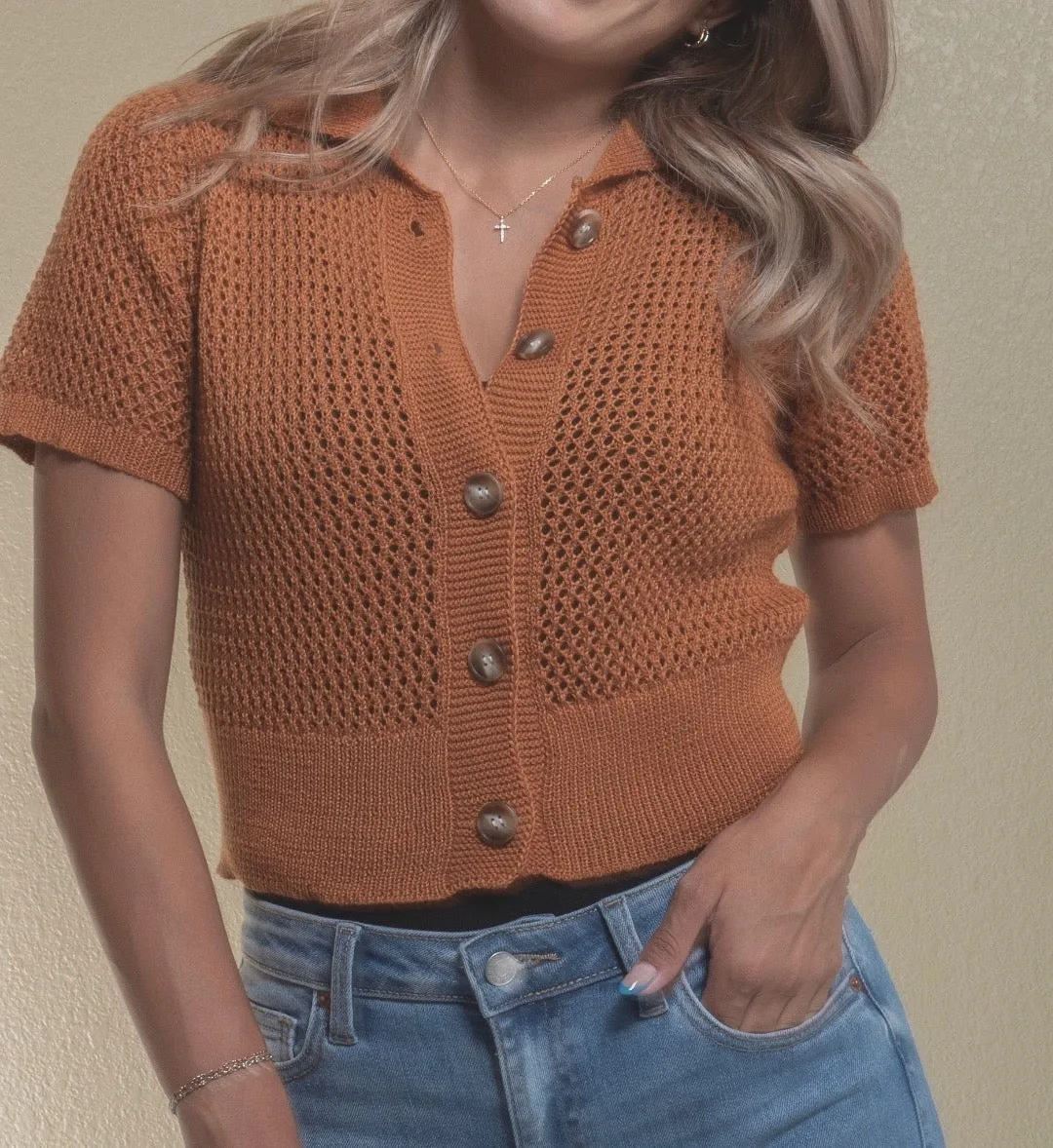 Iris Brown Knit Button Up Top