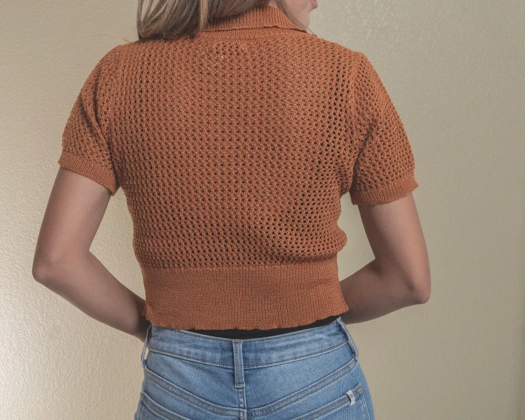 Iris Brown Knit Button Up Top