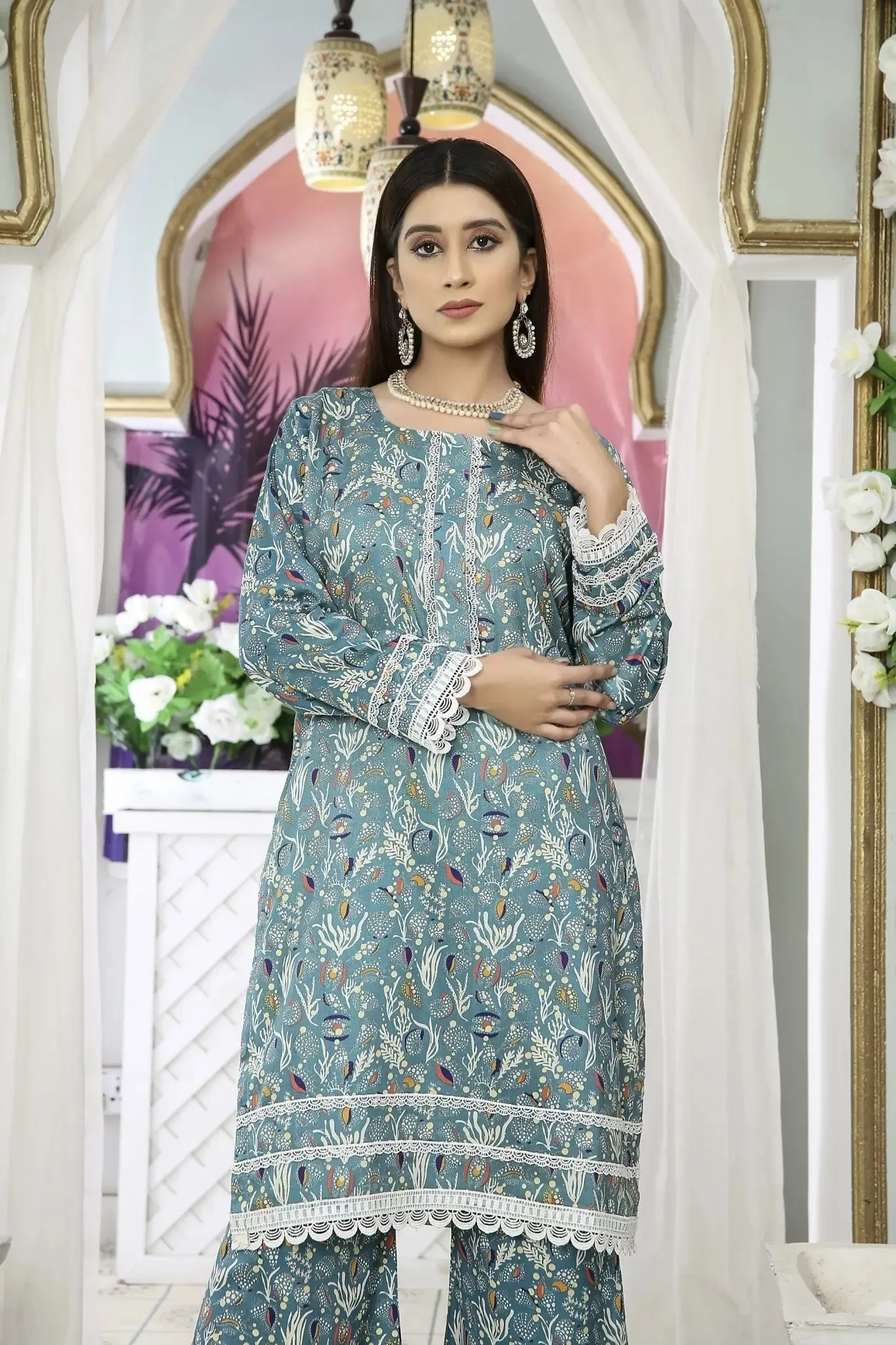 IshDeena Indian Kurta Set for Women - Linen Fabric 2-Piece, Casual & Festive, Printed Pakistani Style, M-3XL Plus Size