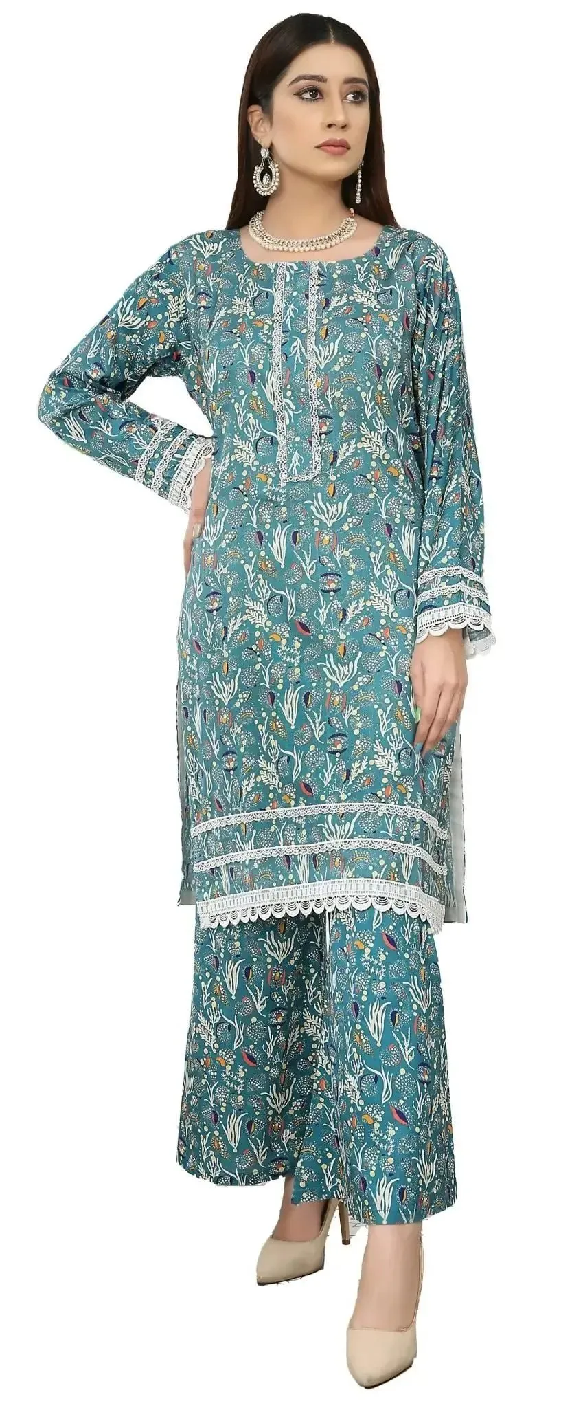IshDeena Indian Kurta Set for Women - Linen Fabric 2-Piece, Casual & Festive, Printed Pakistani Style, M-3XL Plus Size