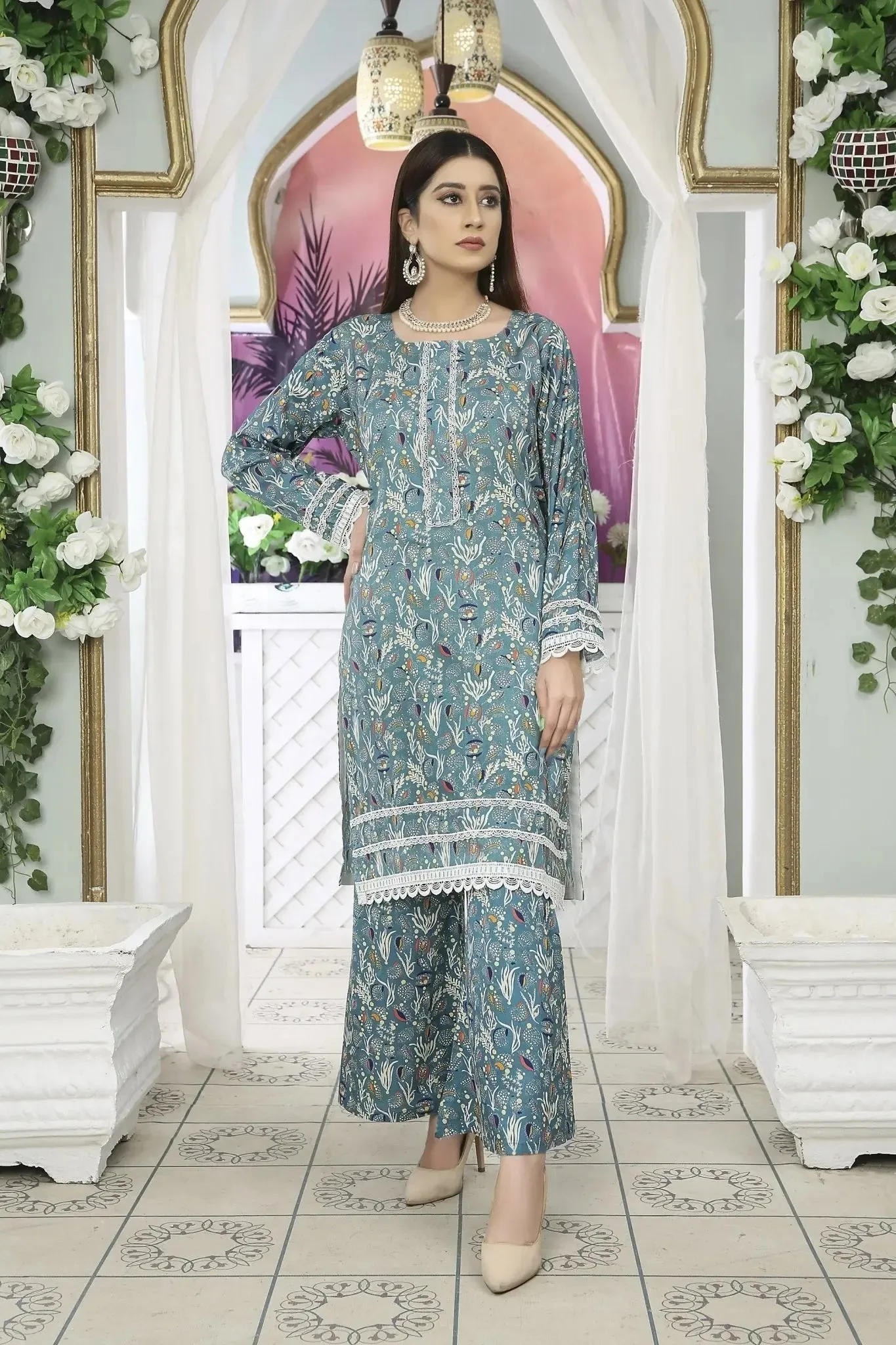 IshDeena Indian Kurta Set for Women - Linen Fabric 2-Piece, Casual & Festive, Printed Pakistani Style, M-3XL Plus Size