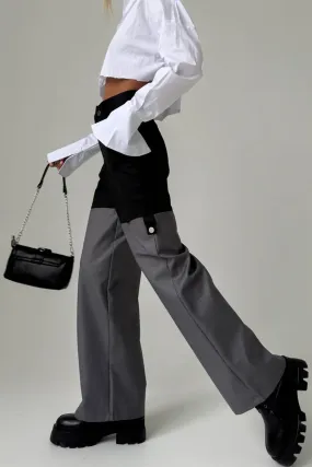 Loose Straight Wide-Leg Casual Pants for Women with Color-Block Splicing