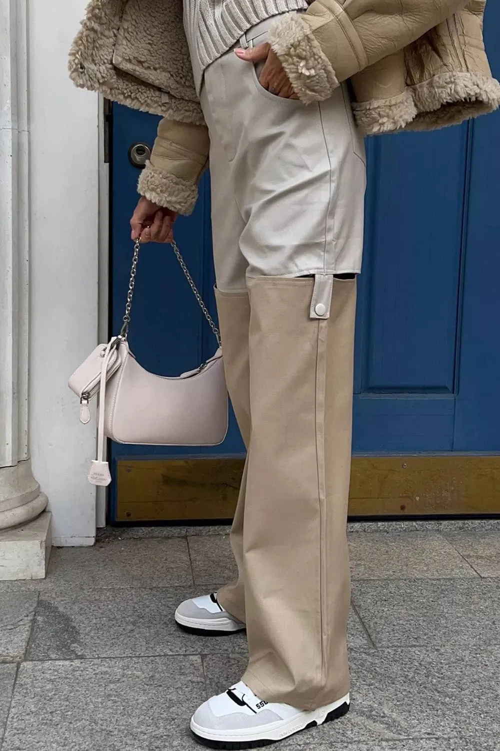 Loose Straight Wide-Leg Casual Pants for Women with Color-Block Splicing