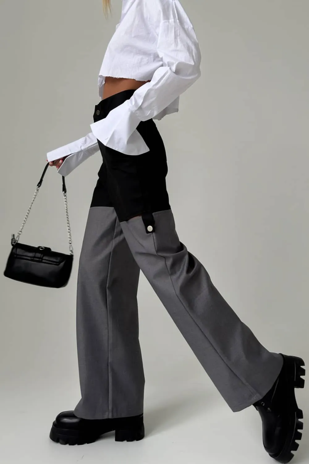 Loose Straight Wide-Leg Casual Pants for Women with Color-Block Splicing