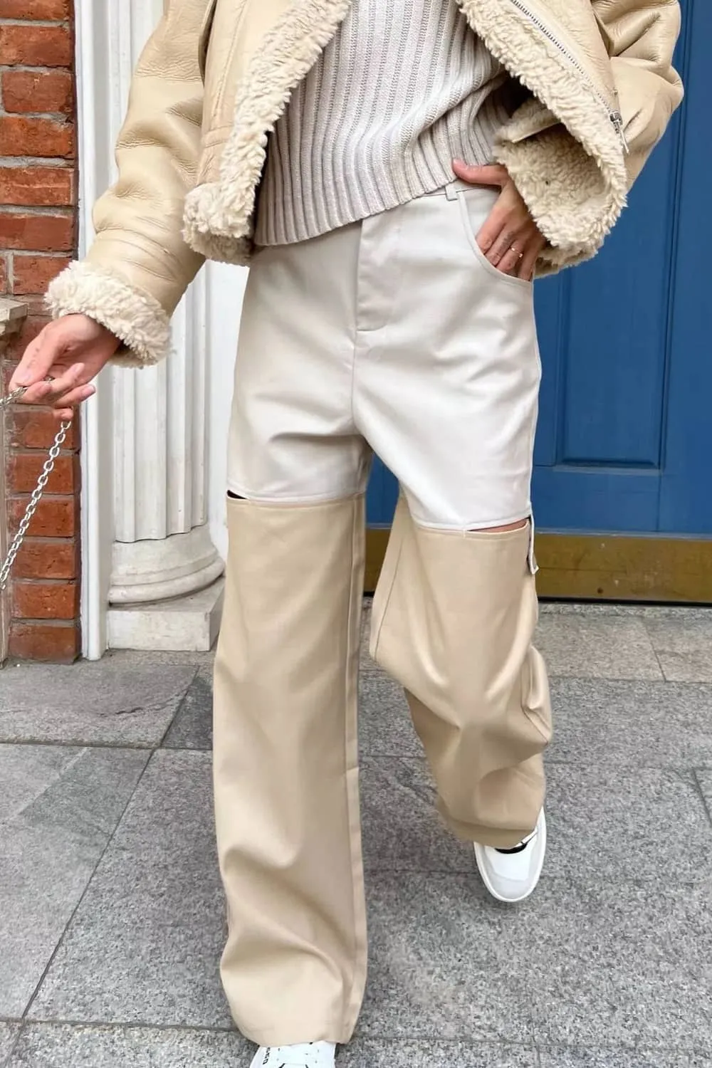 Loose Straight Wide-Leg Casual Pants for Women with Color-Block Splicing