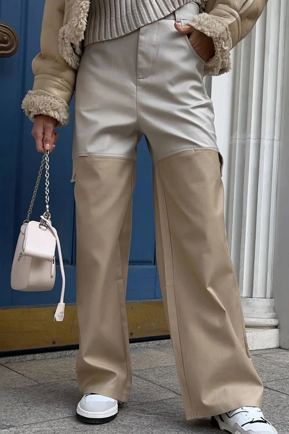 Loose Straight Wide-Leg Casual Pants for Women with Color-Block Splicing
