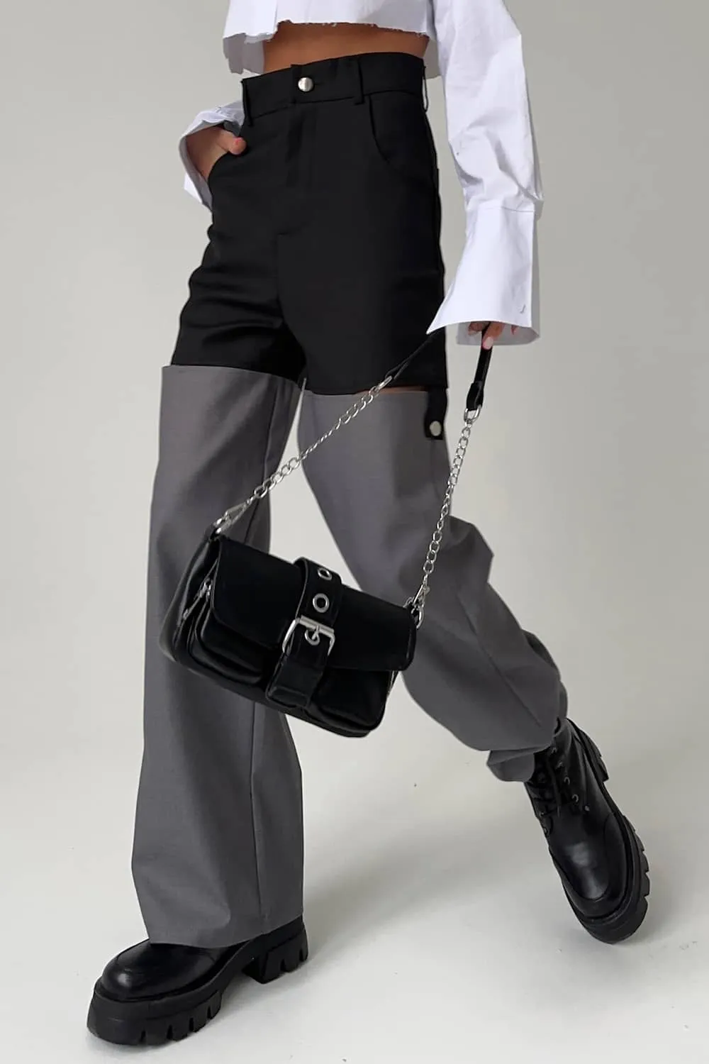 Loose Straight Wide-Leg Casual Pants for Women with Color-Block Splicing
