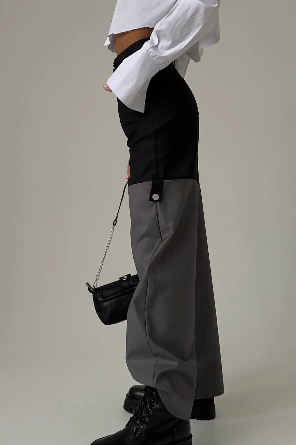 Loose Straight Wide-Leg Casual Pants for Women with Color-Block Splicing