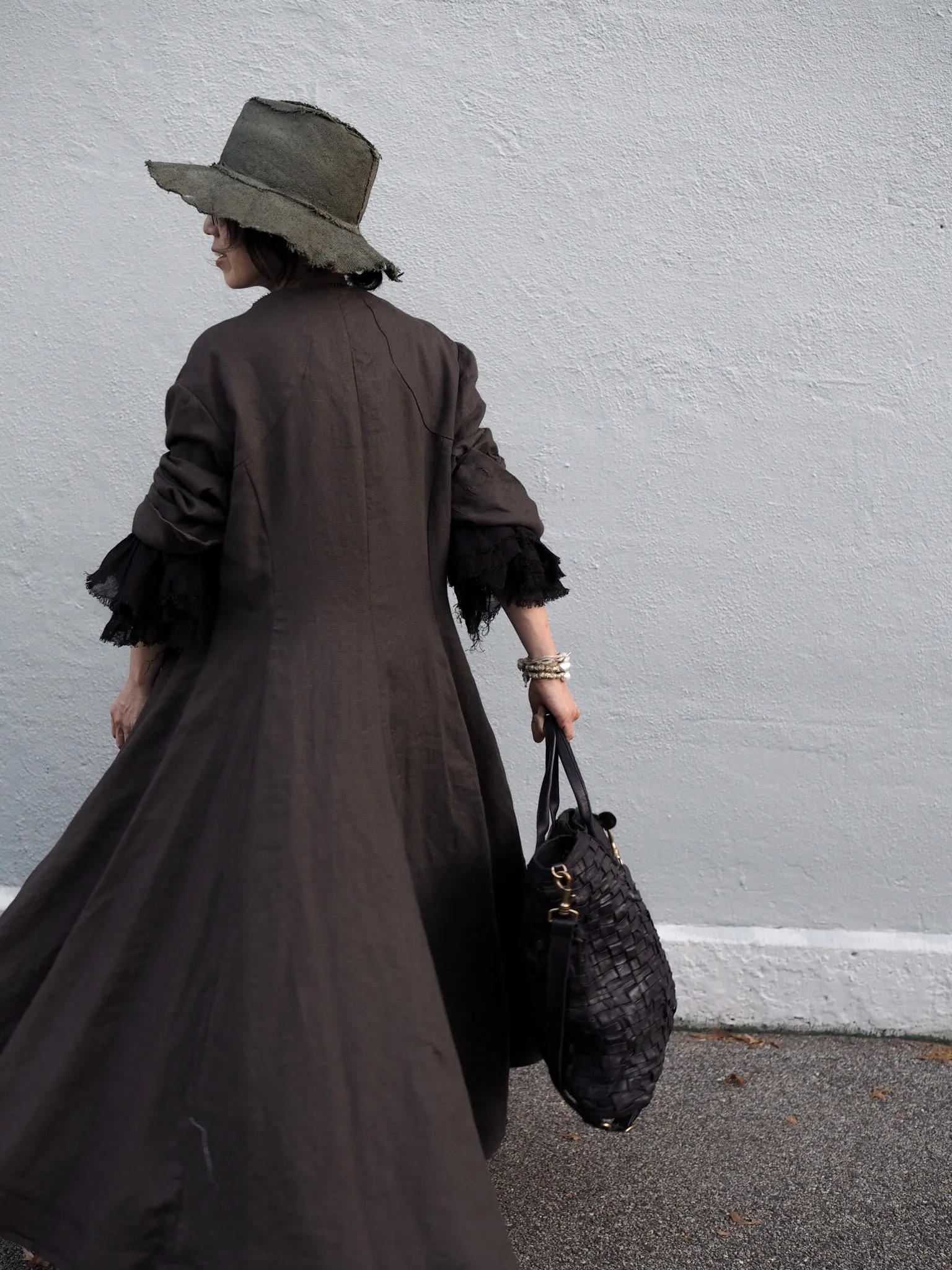 Maxi riding coat (Linen) - Truffle