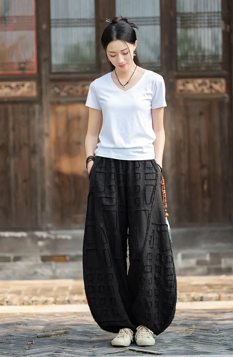 Meditation Elastic Waist Large Loose Trousers linen bloomers women's