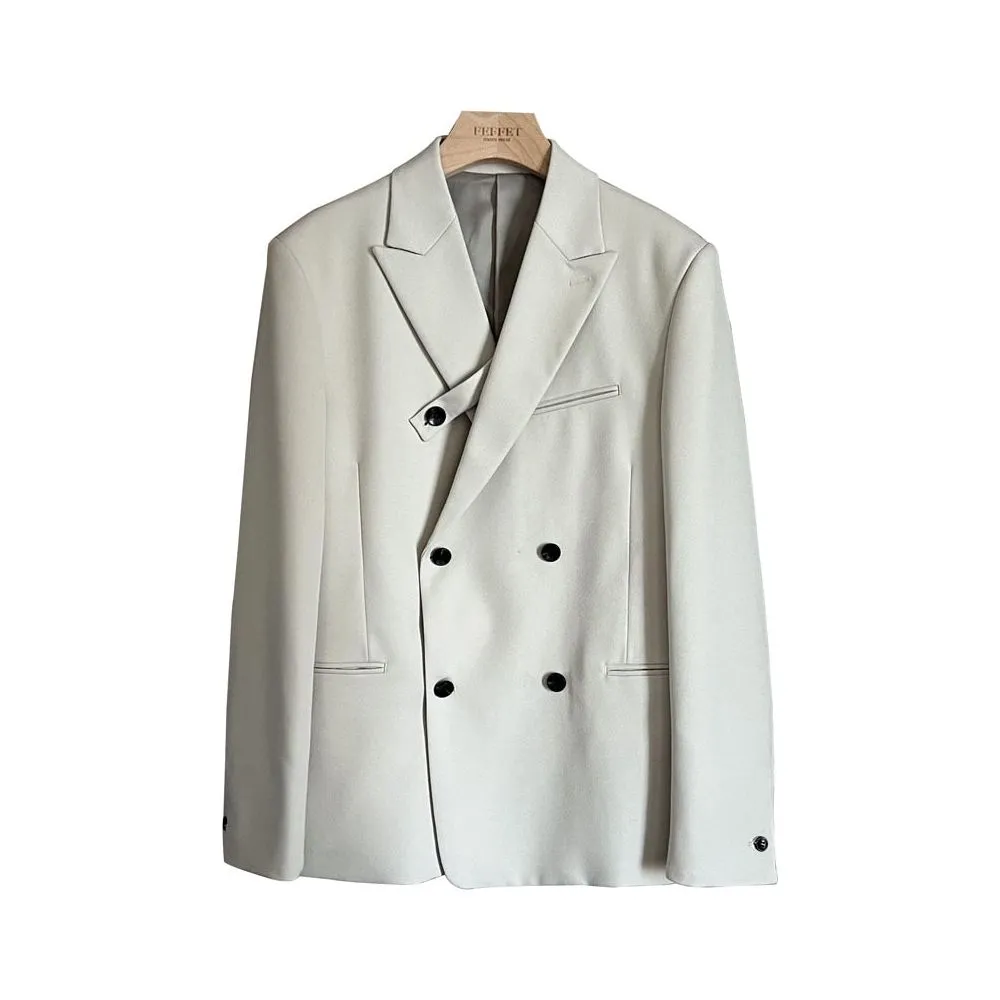 Men Fashion Double Breasted Loose Casual Suits Blazer Wide Leg Pants