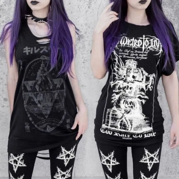 Night Terror Leggings | Soft Black Cotton White Pentagram Graphics