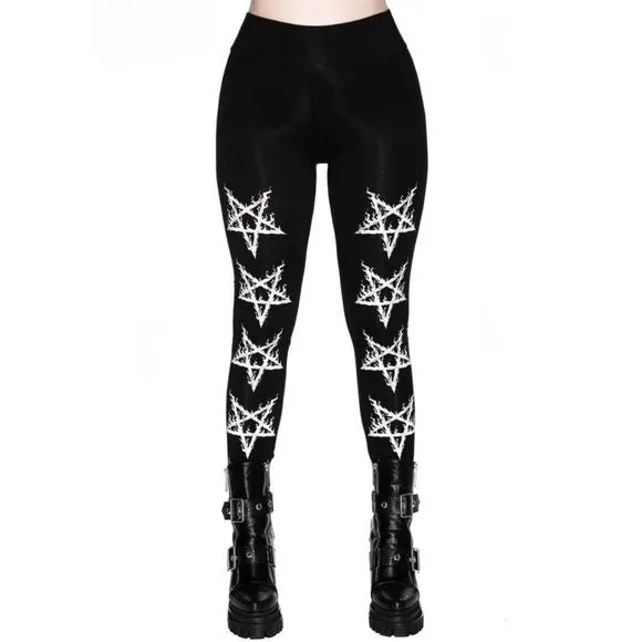 Night Terror Leggings | Soft Black Cotton White Pentagram Graphics