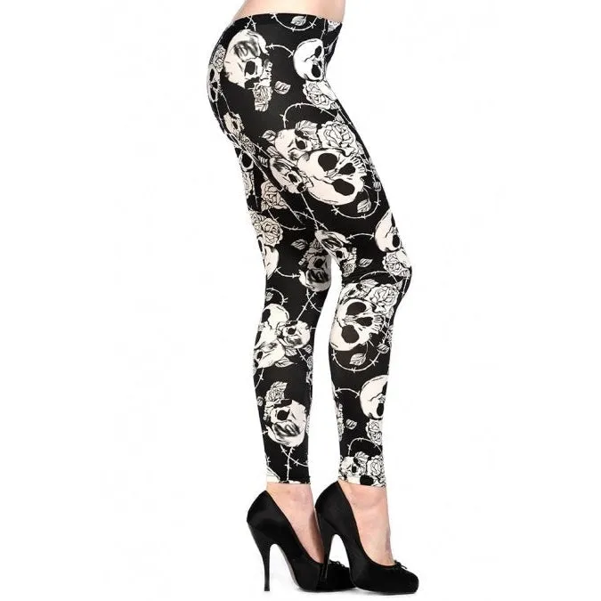 Skull Roses B & W Leggings