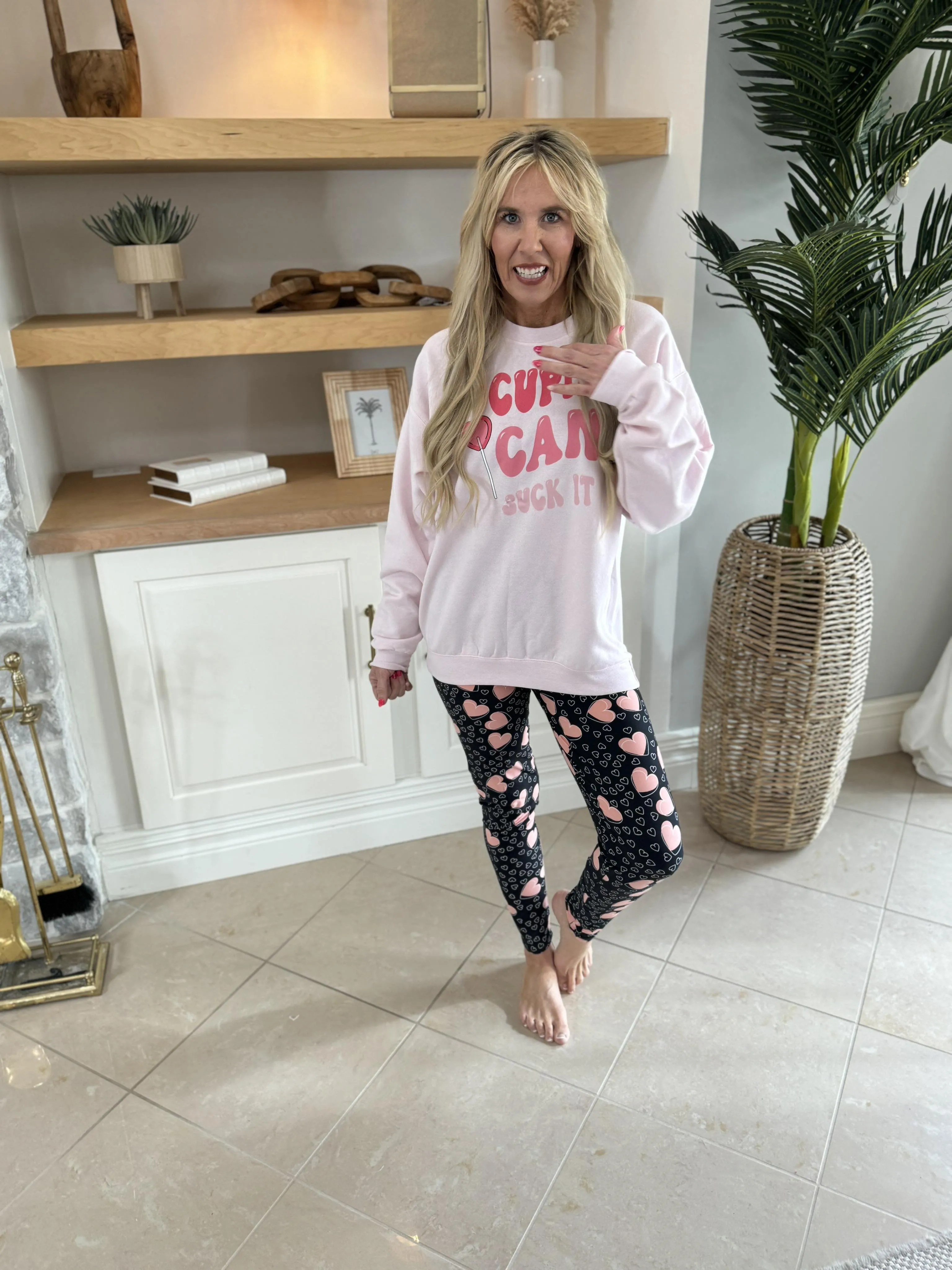 Soft Pink Heart Buttery Soft Leggings - Final Sale