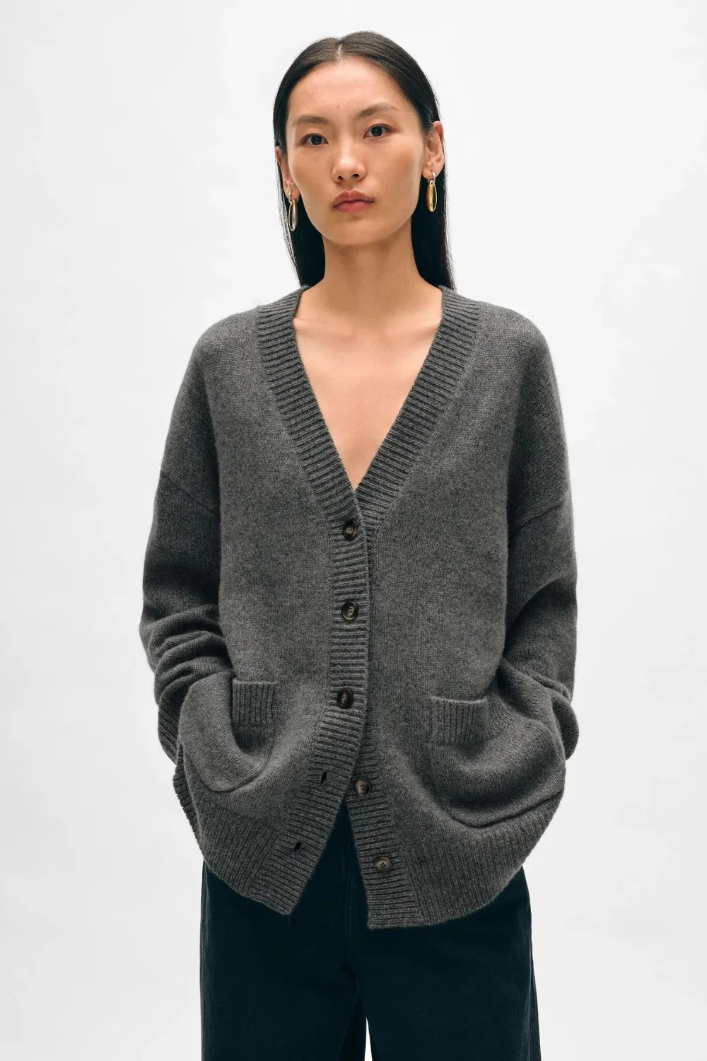 White   Warren Cashmere Luxe Pocket Cardigan
