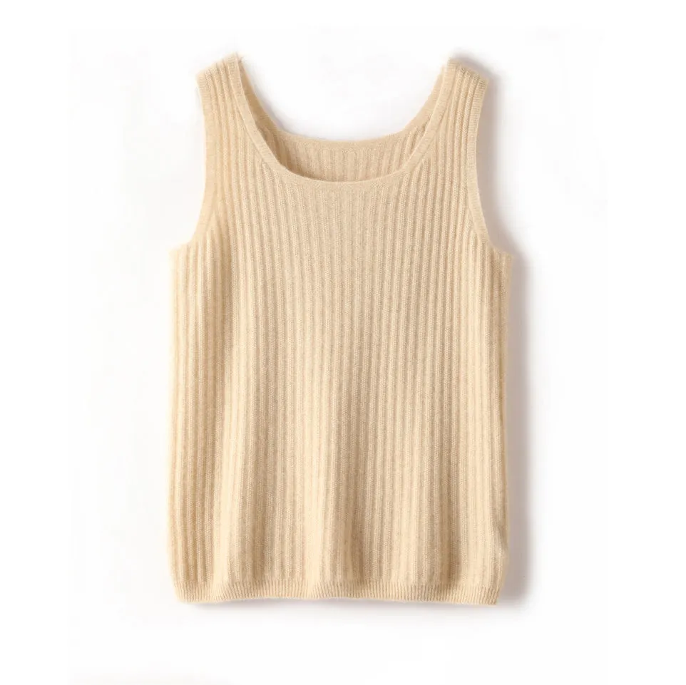 Women's 100% Pure Cashmere Sweater Tank Top Sleeveless Square Neck Cashmere Tops